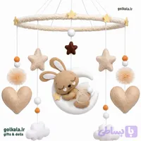 آویز تخت موزیکال اتاق کودک و سیسمونی نوزاد طرح خرگوش و ماه گل‌کالا (انتخاب مدل ساده و مدل موزیکال پایه دار)