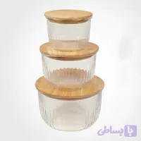 ست کاسه گرد سه تیکه شیاردار درب چوبی لیمون