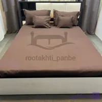 نیم ست کاوری ملحفه کشدار تشک ساده نخی قهوه ای کد 5516