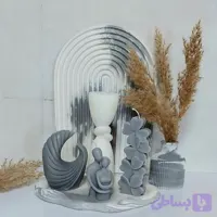 ست دکوری سنگ مصنوعی و شمع تزئینی مدل گری هوم