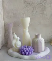 ست دکوری سنگ مصنوعی و شمع مدل استوانه گره طرح ابروبادی