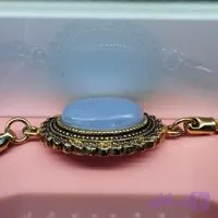 دستبند استیل رنگ ثابت با آبکاری زرد و نگین مارکازیت، عقیق آبی صددرصد طبیعی با ضمانت مکتوب اصالت،برند دُرسیم