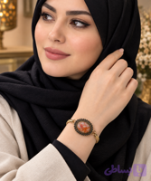 دستبند زنانه استیل رنگ ثابت با آبکاری زرد و نگین مارکازیت،عقیق خزه ای بسیار خوشرنگ صددرصد طبیعی با ضمانت مکتوب اصالت