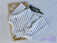 بلوز دورس دو‌نخ سرشونه دکمه دار طرح راه راه آبی کیفیت عالی وارداتی