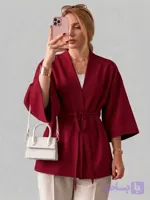 شومیز باکسی کرپ با بند کمری مدل Blouse