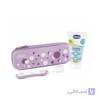 ست مسواک و خمیردندان کودک چیکو Chicco همراه با قاب مسافرتی رنگ صورتی