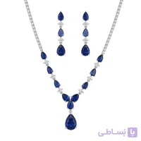 نیم ست زیورآلات زنانه استیل مدل اشک طرح یاقوت کبود کد 504