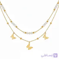 پابند استیل زنانه مدل دو لاین طرح پروانه و مروارید کد 517