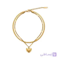 پابند زنانه استیل با آبکاری طلا مدل دو لاین ماری آویز قلب طرح عشق کد 516