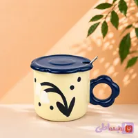 ماگ سرامیکی درب دار طرح گلبرگ کد 0021