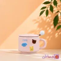 ماگ درب سرامیکی قاشق دار طرح CUTE کد 0019