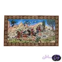 تابلو مینیاتور طرح شکارگاه سلطنتی با قاب خاتم‌کاری اعلاء