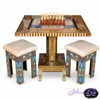 میز بازی شطرنج و تخته نرد خاتم‌کاری لوکس مربع و 2 عد چهار پایه