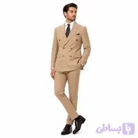کت و شلوار دبل برست خط دار محو رنگ کرم