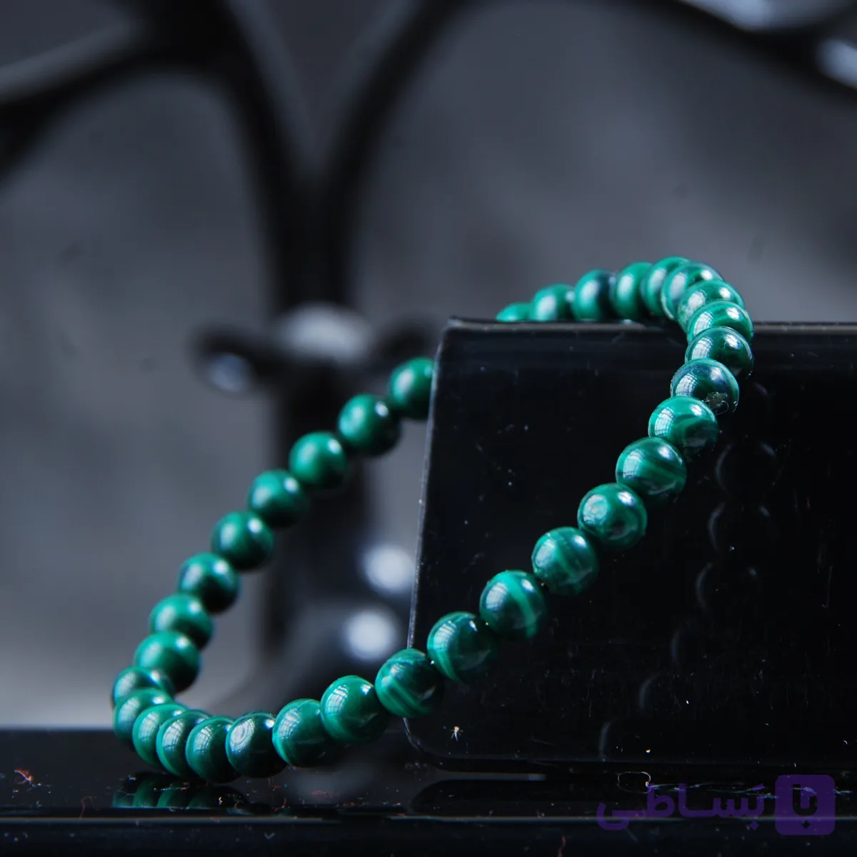 دستبند سنگ طبیعی مالاکیت (Malachite) اصل سایز 6 (کش)