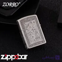 فندک بنزینی زورو نقره ای آنتیک – zorro Antique Silver