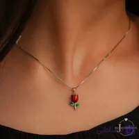 گردنبند نقره دخترانه گل مدل رز جاودان عیار 925 کد 1888