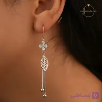 گوشواره نقره زنانه آویز گل و برگ مدل گل بهار عیار 925 کد 1910