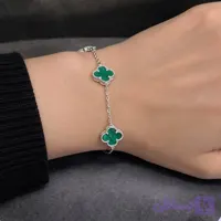 دستنبد نقره زنانه خارجی مدل ونکلیف سبز