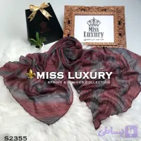 شال نخی پلیسه طوسی زرشکی S2355
