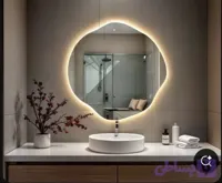 آینه گرد دفرمه بک لایت تاچ نور زرد قطر ۸۰
