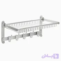 رخت آویز حمام 60 سانت 10 قلاب تاشو دیواری آلومینیومی نقره ای تی بی کو