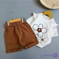 تیشرت طرح دو گل با شلوارک کتان