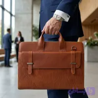 کیف اداری چرم طبیعی گاوی مدل دو پل عسلی