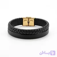 دستبند چرم طبیعی مدل آناویز چرم (مشکی) (کد J7894)