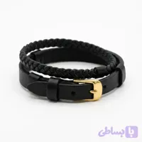 دستبند چرم طبیعی مدل آناویز چرم (مشکی) (کد 596Z2)