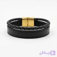 دستبند چرم طبیعی مدل آناویز چرم (مشکی) (کد BM6KE)