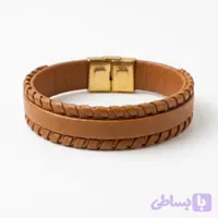 دستبند چرم طبیعی مدل آناویز چرم (عسلی)