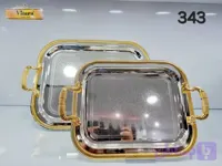 سینی چای ویتارا مجموعه 2 عددی استیل لب طلا