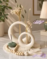ست تزئینی مدرن گلدان حلقه‌ای و جاعودی | جنس سنگ مصنوعی