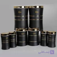 سرویس 8 پارچه کمر باریک هرمس مشکی درب طلا C0004