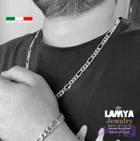 زنجیر و دستبند نقره ایتالیا مدل فیگارو کد N104