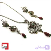 نيم ست نقره مدل سنتي ويكتوريا با نگین یاقوت و زمرد کدN022