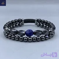 دستبند مردانه سنگی لاجورد اصل و معدنی، عقیق و حدید Iron Hand 11