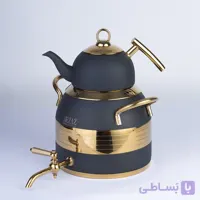 کتری و قوری نزاز ۵لیتر طرح ترک مشکی طلایی قوری استیل کد ۲۶۰۵