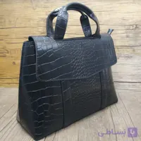 کیف دوشی اداری مجلسی زنانه چرم گاوی مدل i-200 مشکی سنگی براق ایزاکو