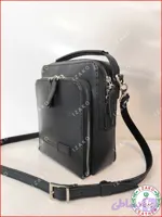 کیف دوشی و دستی اسپرت روزانه چرم طبیعی گاوی دستدوز مدل i-130 مشکی صاف ایزاکو