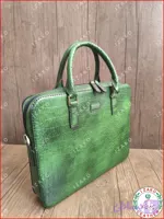 کیف دیپلمات لپ تاپ اداری چرم طبیعی سنگی سبز مدل i-1500 ایزاکو