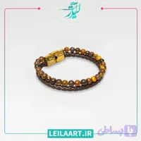 دستبند چرم اسپرت با سنگ قهوه ای کد 10003