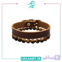 دستبند چرم اسپرت با سنگ چشم ببر مدل 10032