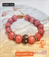 دستبند عقیق صورتی و رینگ مدل گره کشویی کد 123