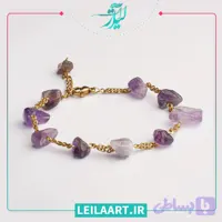 دستبند زنانه آمیتیست بنفش زنجیر طلایی مدل 10093
