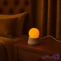 آباژور سنگ نمک (چراغ خواب) گوی 6 سانتیمتر مدل پایه مشبک