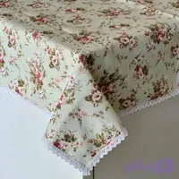 رومیزی پارچه ای مربع دور دانتل- داک طرح گلگلی زمینه سبز- 100 در 100 سانت