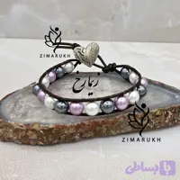 دستبند چرم و مروارید شل مولتی کالر