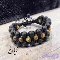 دستبند سنگی چشم ببر و اونیکس بافت سه ردیفه